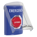 Botón Multipropósito, Color Azul, De Superficie, Con Tapa De Policarbonato, Sin Bocina Prealarma, Para Interior, Girar Para Restablecer, Texto De Emergencia, Español