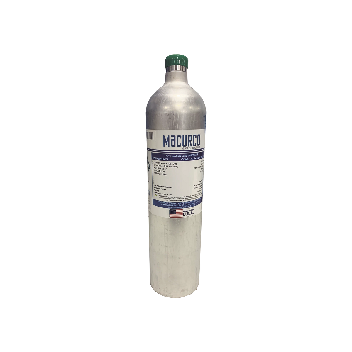 Cilindro Para Calibración de Detectores de Gas Hidrogeno H2 105L a 50% LEL MACURCO