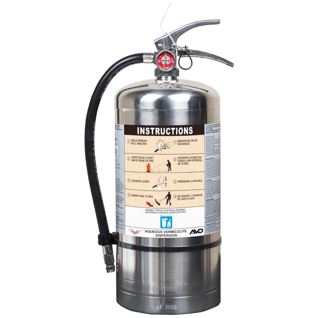 Extintor de Agua con Agente AVD de 6 Litros / Especializado en Baterías de Litio / Clase A / UL EX29073 / Cilindro Acero Inoxidable / Válvula Latón / 72s Descarga / 3-3.6 m Alcance