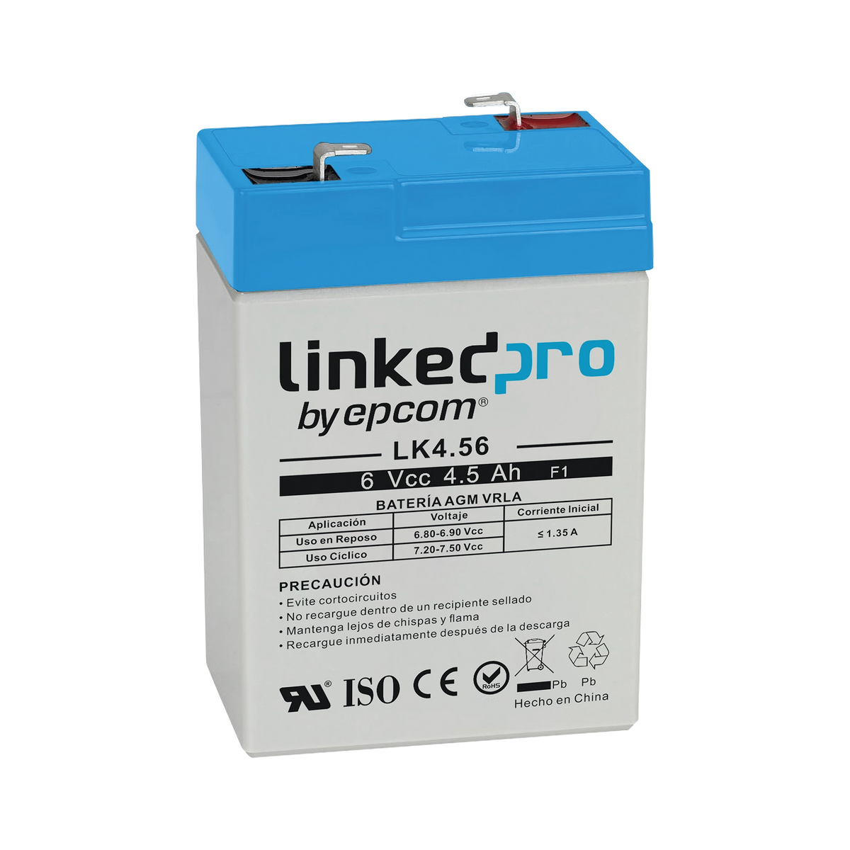 Batería de respaldo 6 V 4.5 Ah AGM | Certificada UL94-HB Resistencia a la flama básica | Especial para Seguridad Electrónica | Vida útil 5 años | Terminales F1 + Adaptador F2