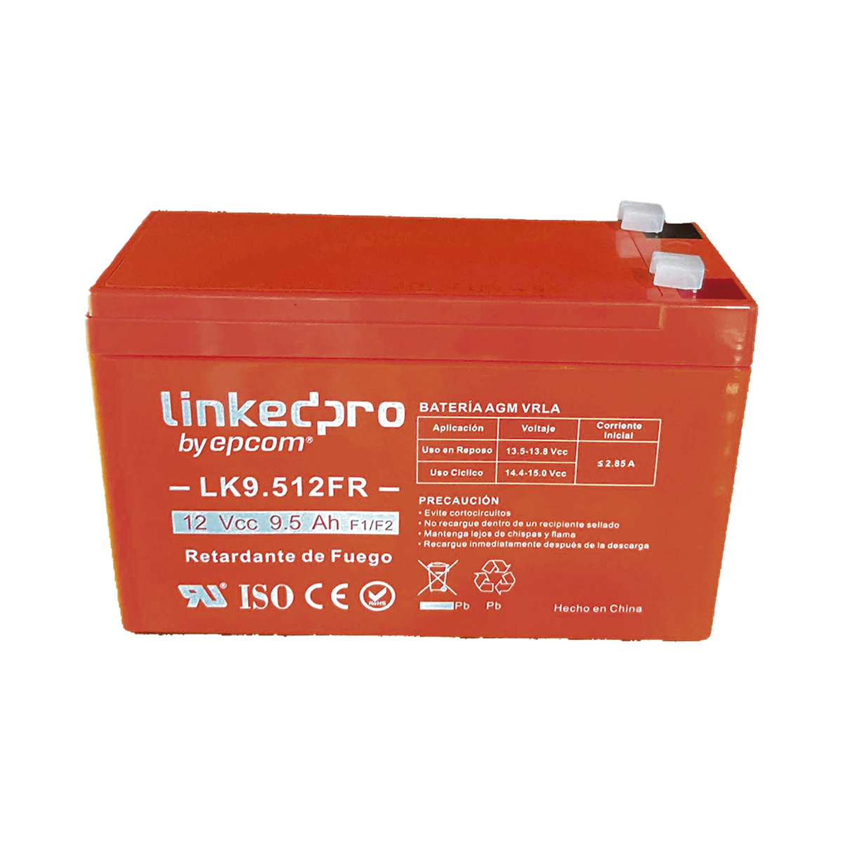 Batería de respaldo 12 V 9.5 Ah AGM | Certificada UL94-V0 Retardante a la Flama | Especial para Seguridad Electrónica | Vida útil 5 años | Terminales F1 + Adaptador F2