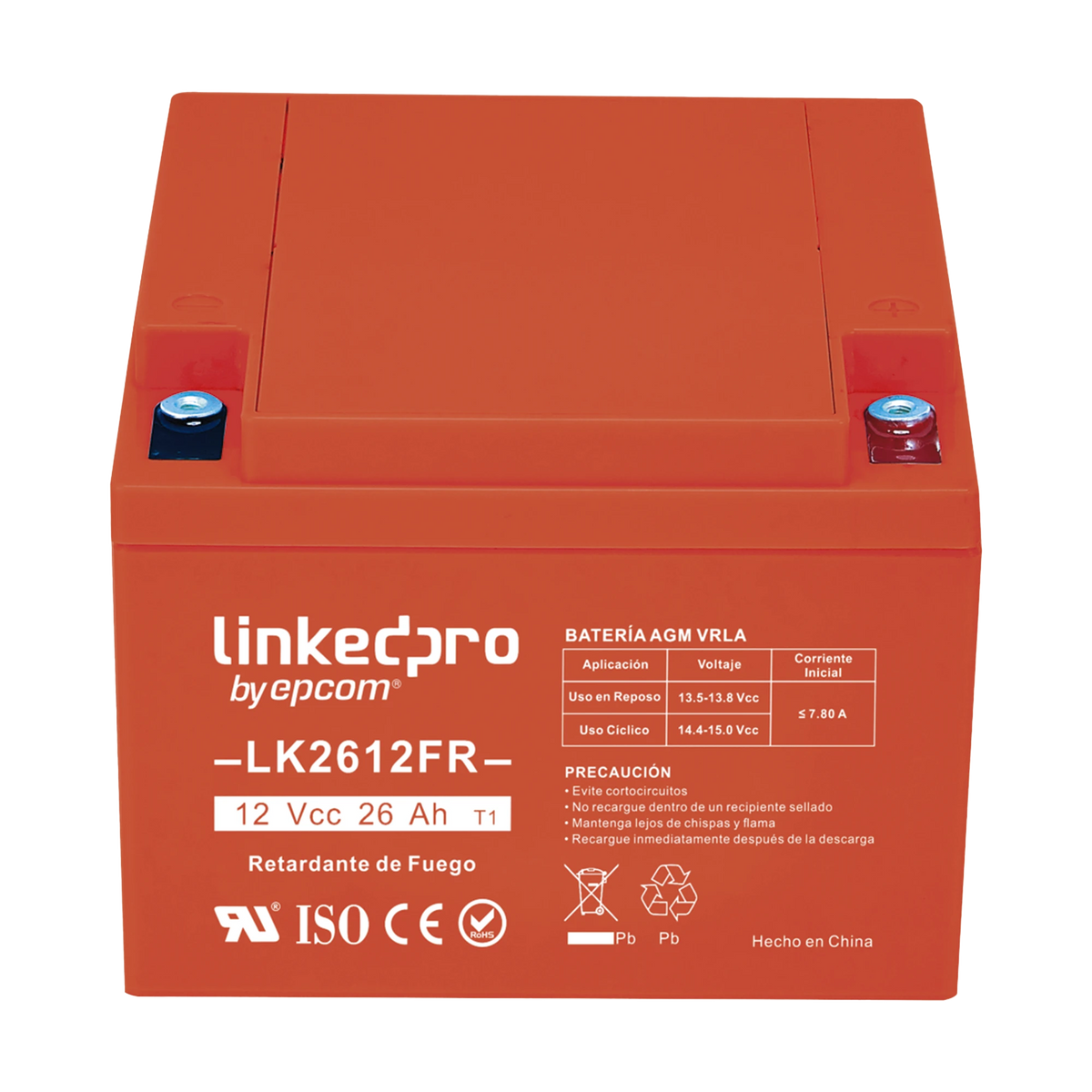 Batería de respaldo 12 V 26 Ah AGM | Certificada UL94-V0 Retardante a la Flama | Especial para Seguridad Electrónica | Vida útil 5 años | Terminales T1