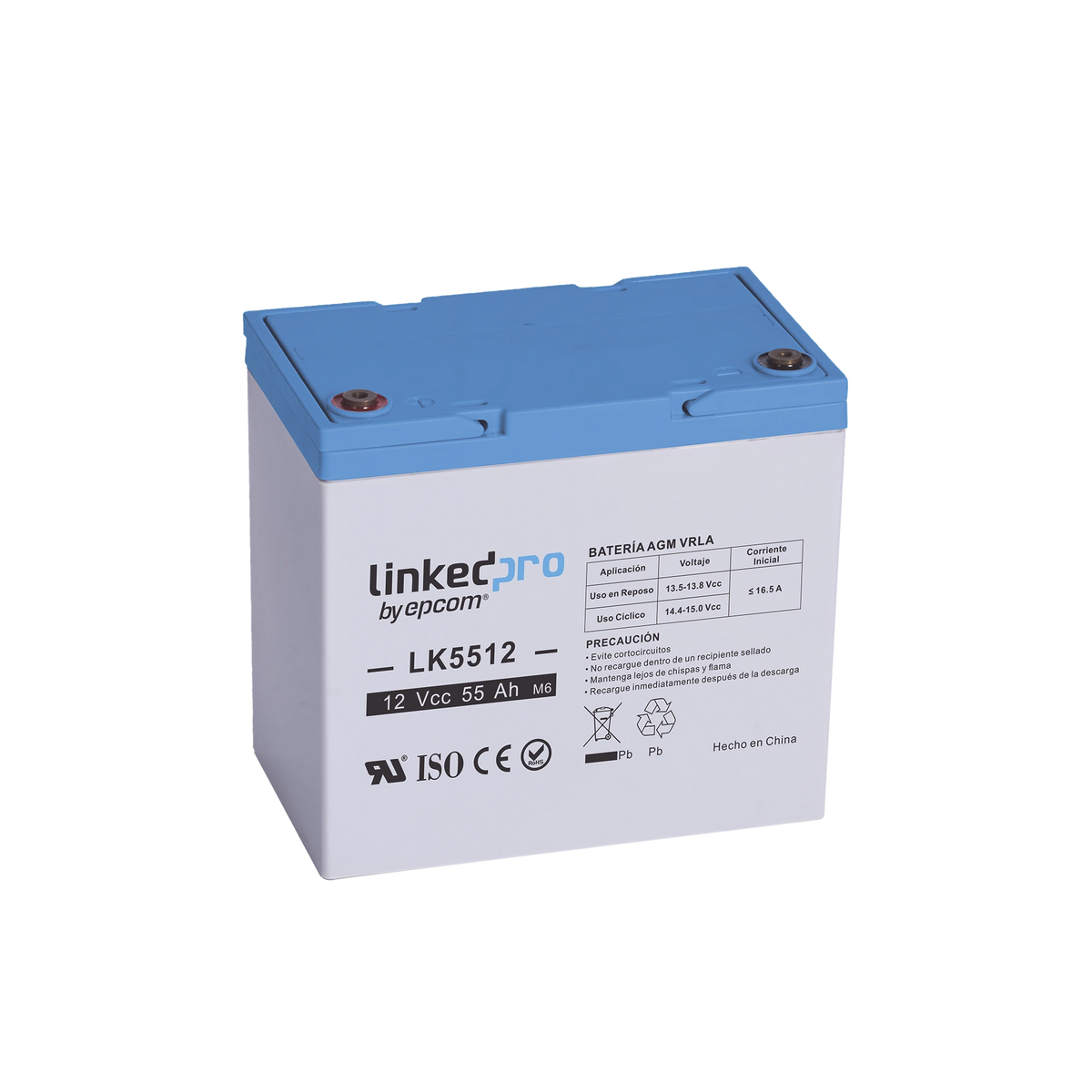 Batería de respaldo 12 V 55 Ah AGM | Certificada UL94-HB Retardante a la flama básica | Especial para Seguridad Electrónica | Vida útil 5 años | Terminales T2