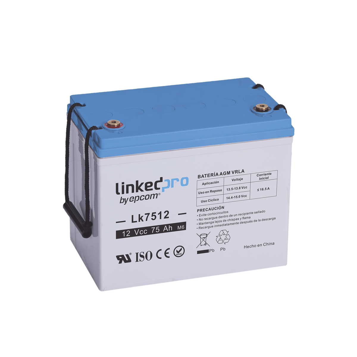 Batería de respaldo 12 V 75 Ah AGM | Certificada UL94-HB Retardo a la flama básica | Especial para equipo electrónico, Sistemas de emergencia y Aplicaciones Fotovoltaicas | Terminales T3