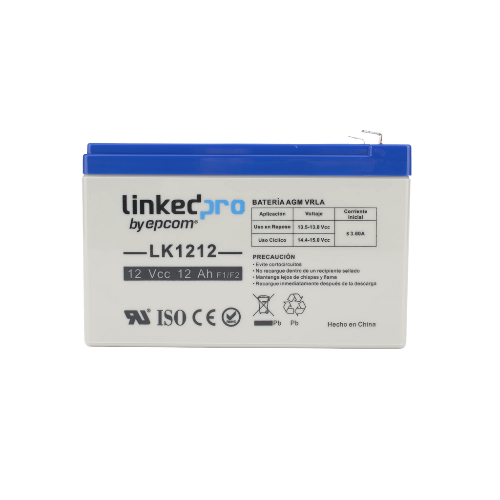 Batería de respaldo 12 V 12 Ah AGM | Certificada UL94-HB Resistencia a la flama básica | Especial para Seguridad Electrónica | Vida útil 5 años | Terminales F1 + Adaptador F2