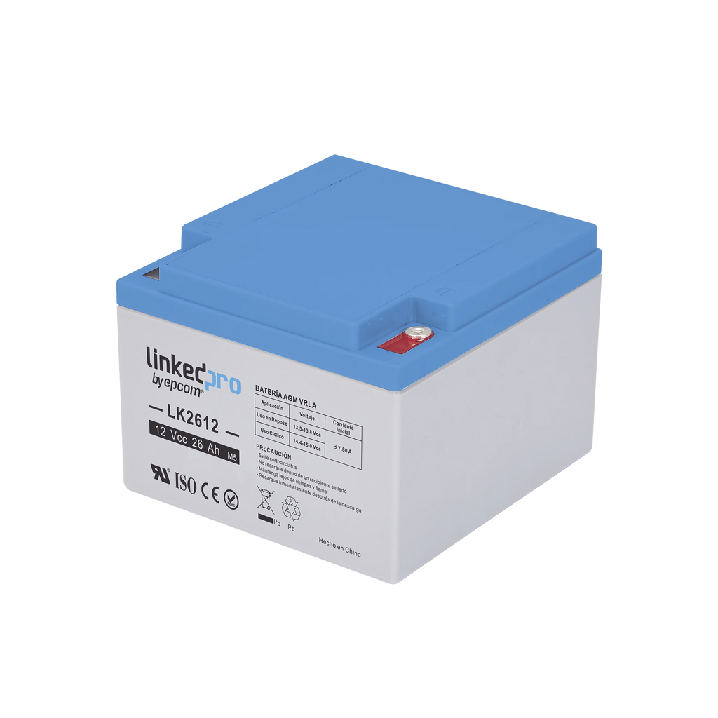Batería de respaldo 12 V 26 Ah AGM | Certificada UL94-HB Resistencia a la flama básica | Especial para Seguridad Electrónica | Vida útil 5 años | Terminales M5