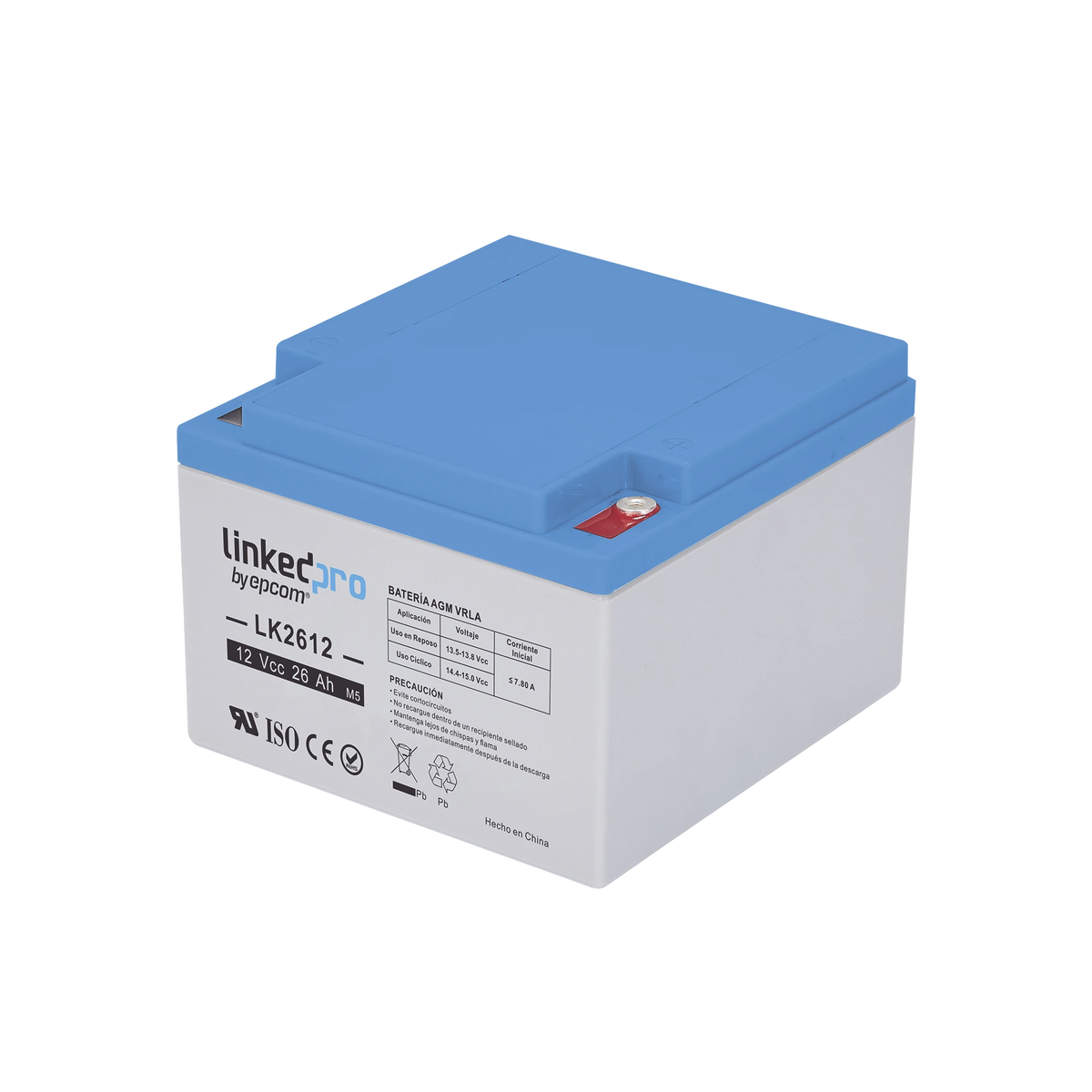 Batería de respaldo 12 V 26 Ah AGM | Certificada UL94-HB Resistencia a la flama básica | Especial para Seguridad Electrónica | Vida útil 5 años | Terminales M5