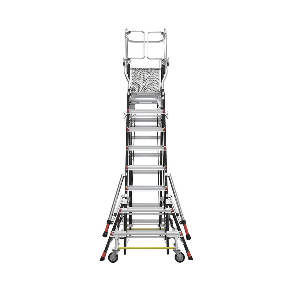 Escalera de Fibra de Vidrio con Jaula de 8'-14' (2.44 - 4.27 m). Con Ajuste en Ruedas (RATCHET™ Leveler) (SKU:18515-817).