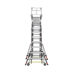 Escalera de Fibra de Vidrio con Jaula de 8'-14' (2.44 - 4.27 m). Con Ajuste en Ruedas (RATCHET™ Leveler) (SKU:18515-817).