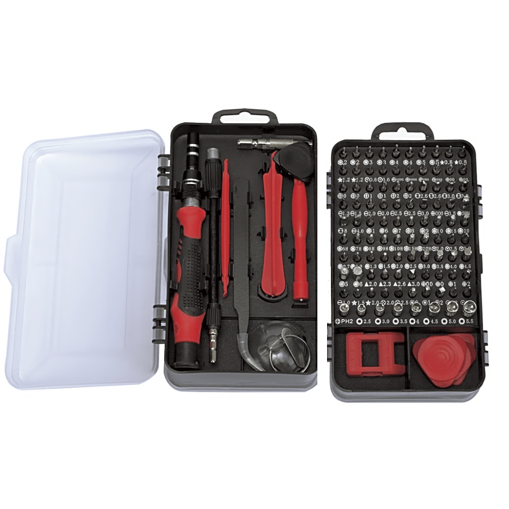 Juego de Reparación de Pantallas o Dispositivos Electrónicos de Uso Fino con 115 piezas con Estuche de Almacenaje.