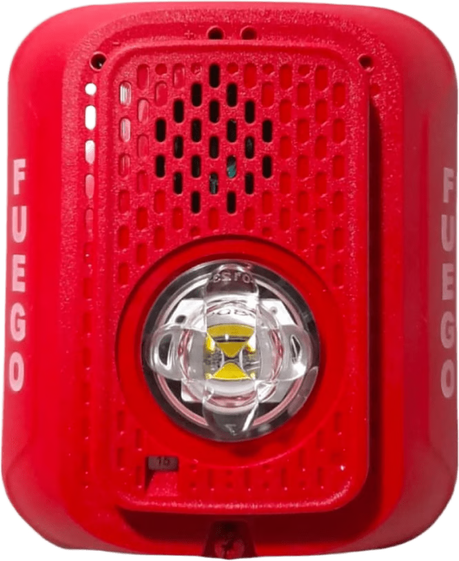 Sirena con Lampara LED Estroboscópica / 2 hilos / Montaje en Pared / Color Rojo / Configuración Estroboscópica Seleccionable