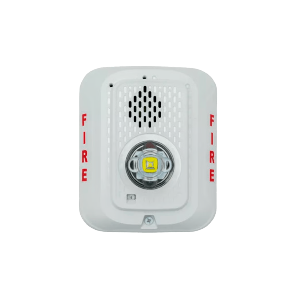 Sirena con Lámpara LED Estroboscópica / a 2 Hilos / Montaje en Pared / 24 Vcd / Configuración Estroboscópica Seleccionable / Texto en Inglés / Color Blanca