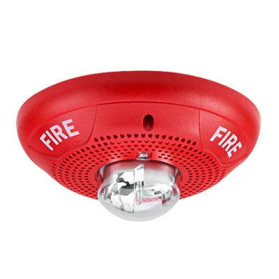 Bocina con Lámpara Estroboscópica para Instalación en Techo con Configuración Estroboscópica Seleccionable, Color Rojo