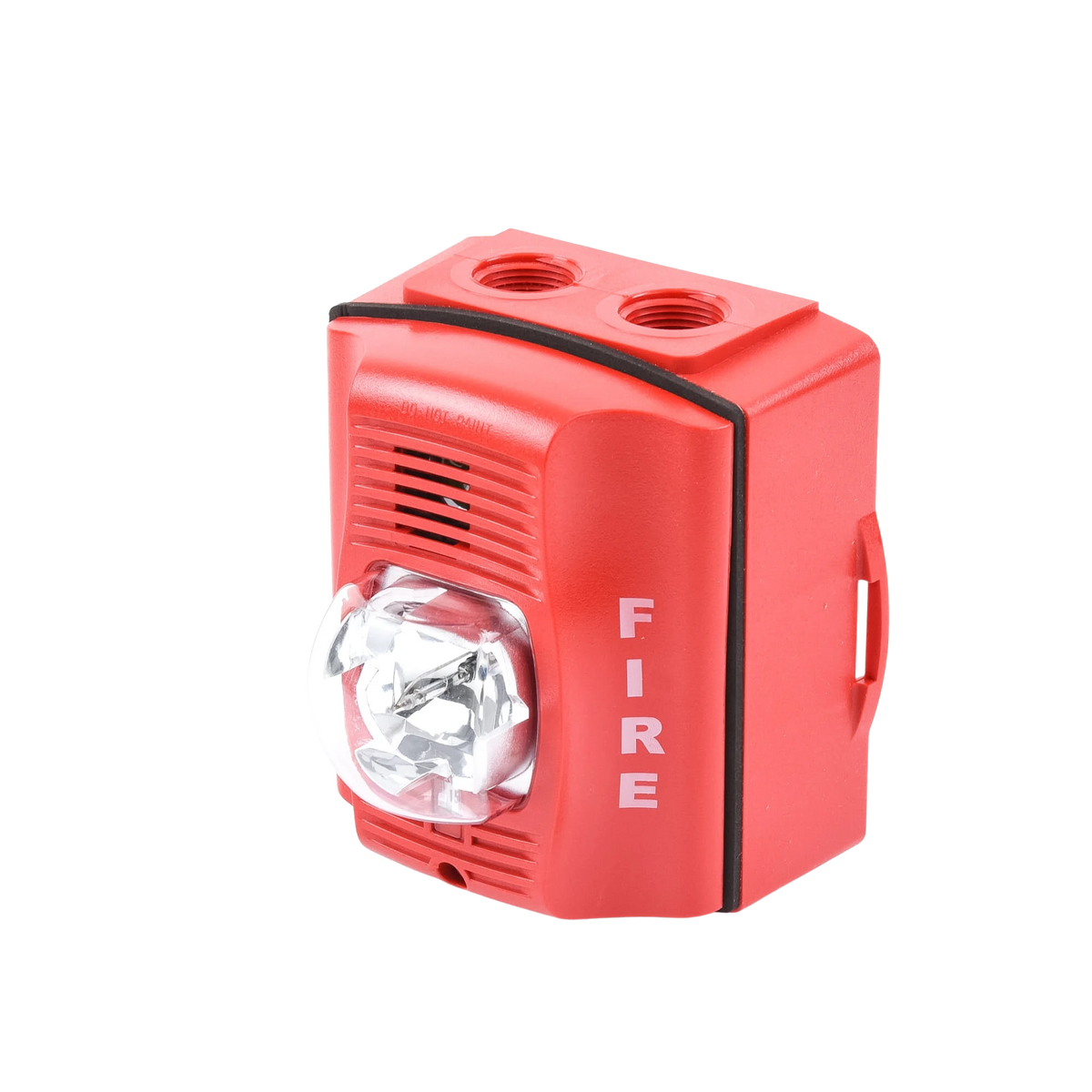 Sirena con Lámpara Estroboscópica / para Exterior / a 2 Hilos / Montaje en Pared / 12 o 24 Vcd / Configuración Estroboscópica Seleccionable / Texto en Inglés / Incluye Caja de Montaje / Color Rojo