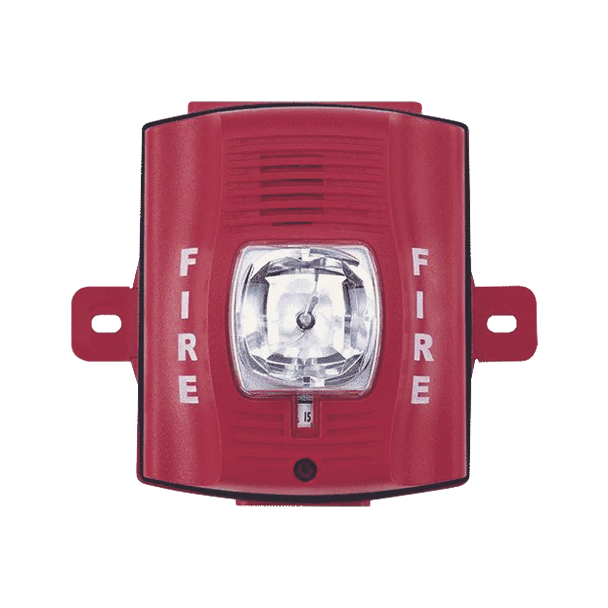 Sirena con Lámpara Estroboscópica / 4 Hilos / Montaje en Pared / 12 o 24 Vcd / Configuración Estroboscópica Seleccionable / Texto en Inglés / Color Rojo