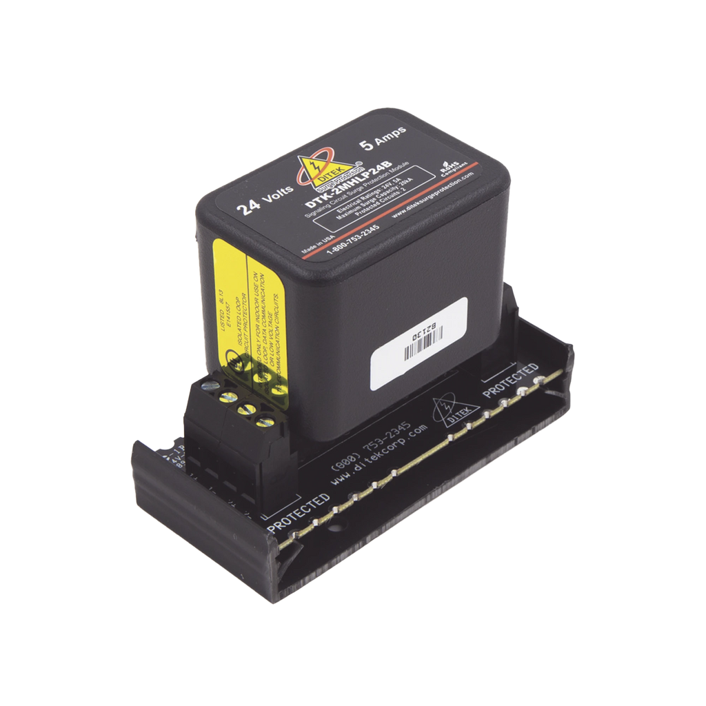 Protector Modular 24 V / 2 Pares / Base Desmontable / Snap-Track / Paneles de Incendio y Alarma