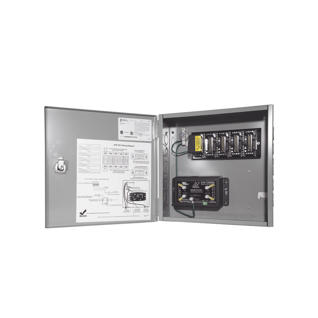 Protector "todo en uno" alimentación 120 Vca, base para 5 módulos DTK-2MHLP para lazos SLC/IDC/NAC.