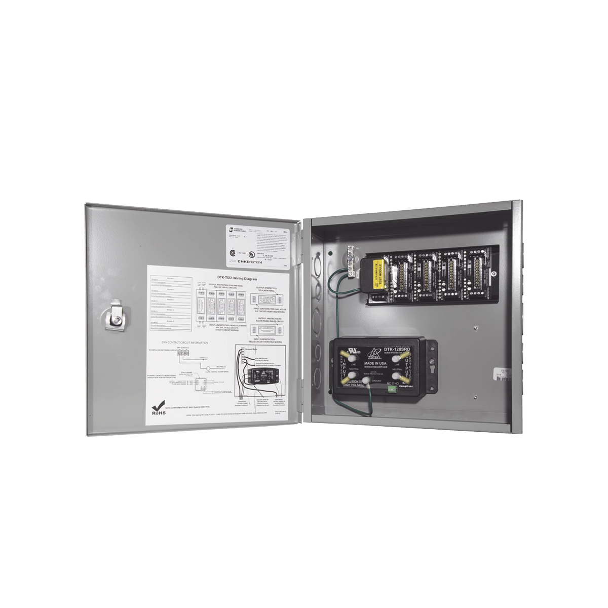 Protector "todo en uno" alimentación 120 Vca, base para 5 módulos DTK-2MHLP para lazos SLC/IDC/NAC.